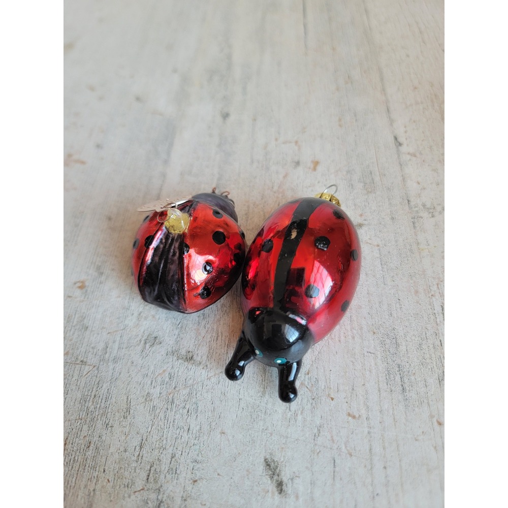 Vintage glass ladybug ornament Xmas set spring decor bug insect